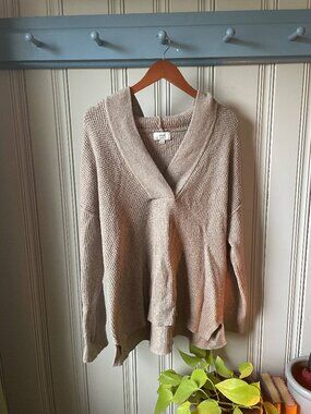 Aerie Waffle Knit Hooded Sweater Oatmeal Beige Women’s Small Cozy Oversized